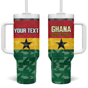 Ghana Football Custom Tumbler With Handle Go Black Queens Kente Pattern