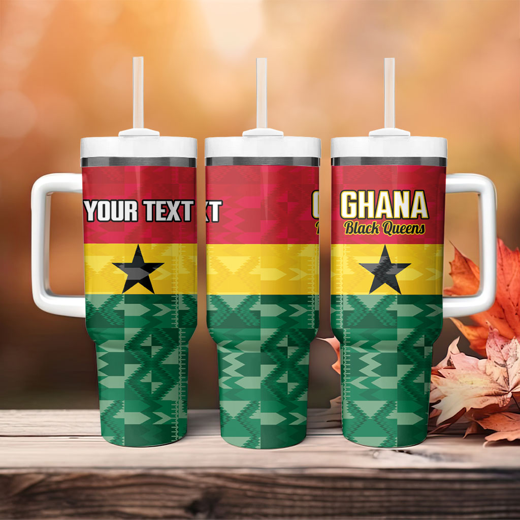 Ghana Football Custom Tumbler With Handle Go Black Queens Kente Pattern