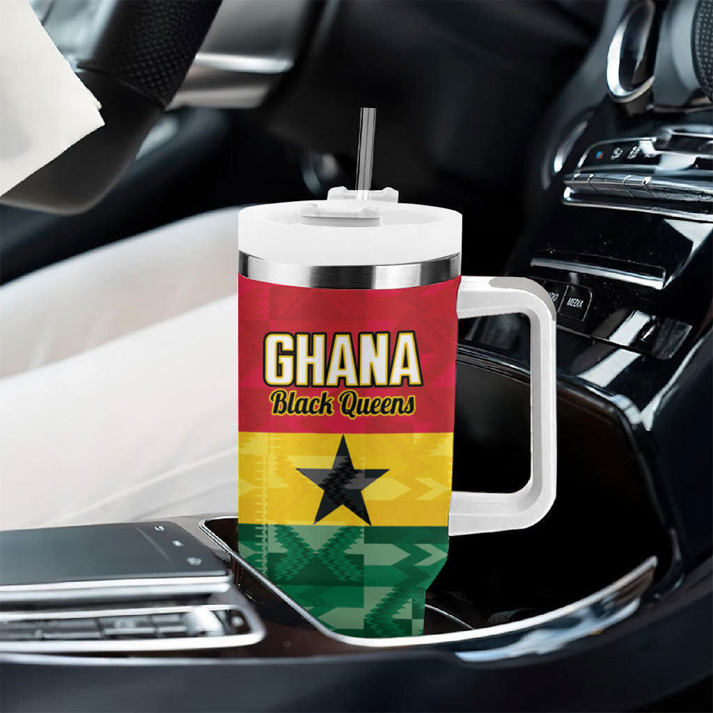 Ghana Football Custom Tumbler With Handle Go Black Queens Kente Pattern