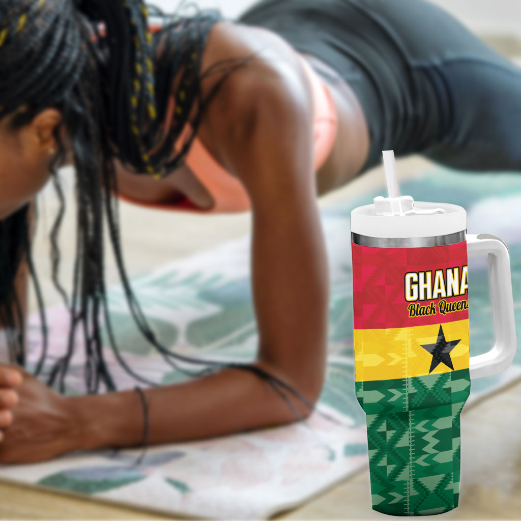 Ghana Football Custom Tumbler With Handle Go Black Queens Kente Pattern