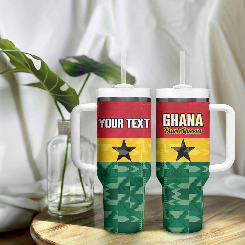 Ghana Football Custom Tumbler With Handle Go Black Queens Kente Pattern