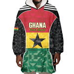 Ghana Football Custom Wearable Blanket Hoodie Go Black Queens Kente Pattern
