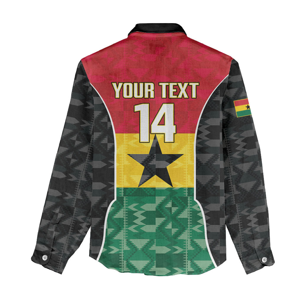 Ghana Football Custom Women Casual Shirt Go Black Queens Kente Pattern