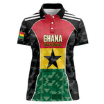 Ghana Football Custom Women Polo Shirt Go Black Queens Kente Pattern