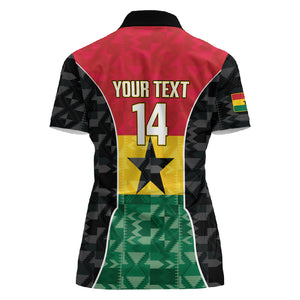 Ghana Football Custom Women Polo Shirt Go Black Queens Kente Pattern