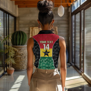 Ghana Football Custom Women Sleeveless Polo Shirt Go Black Queens Kente Pattern