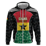 Ghana Football Custom Zip Hoodie Go Black Queens Kente Pattern