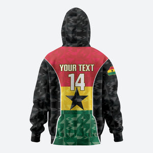 Ghana Football Custom Zip Hoodie Go Black Queens Kente Pattern