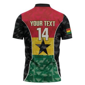Ghana Football Custom Zipper Polo Shirt Go Black Queens Kente Pattern