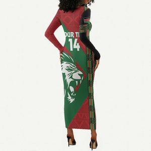 Afro Kenya Rugby Custom Long Sleeve Bodycon Dress Go Lionesses - African Pattern LT14