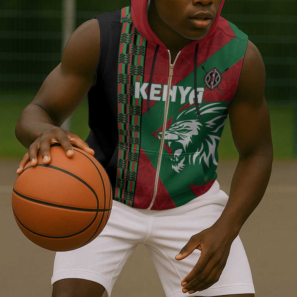 Afro Kenya Rugby Custom Sleeveless Zip Hoodie Go Lionesses - African Pattern - African Pride