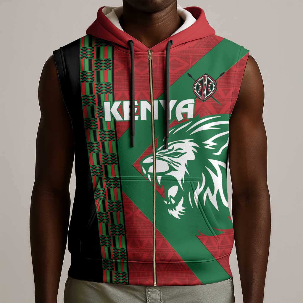 Afro Kenya Rugby Custom Sleeveless Zip Hoodie Go Lionesses - African Pattern - African Pride