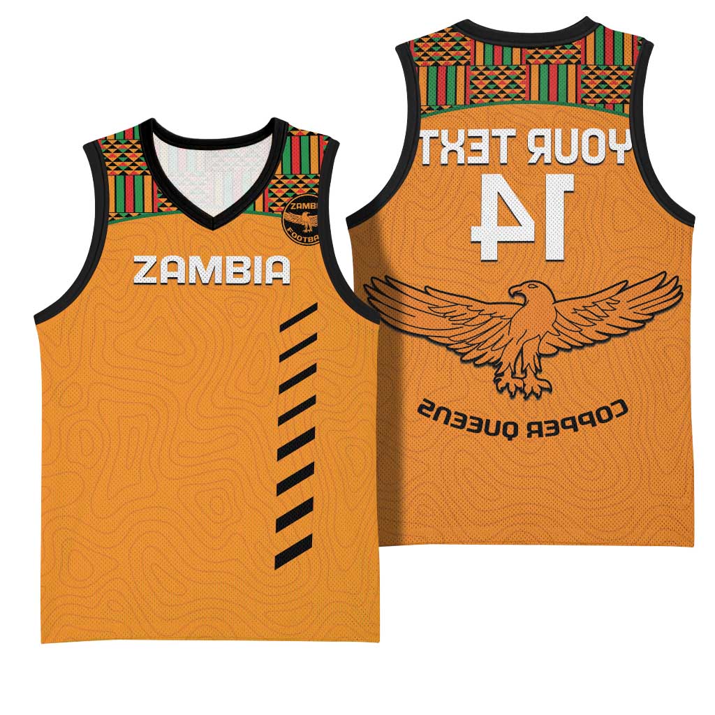 Custom Zambia Football Basketball Jersey Copper Queens Kente Pattern - African Pride