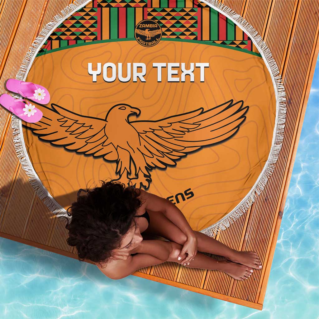 Custom Zambia Football Beach Blanket Copper Queens Kente Pattern