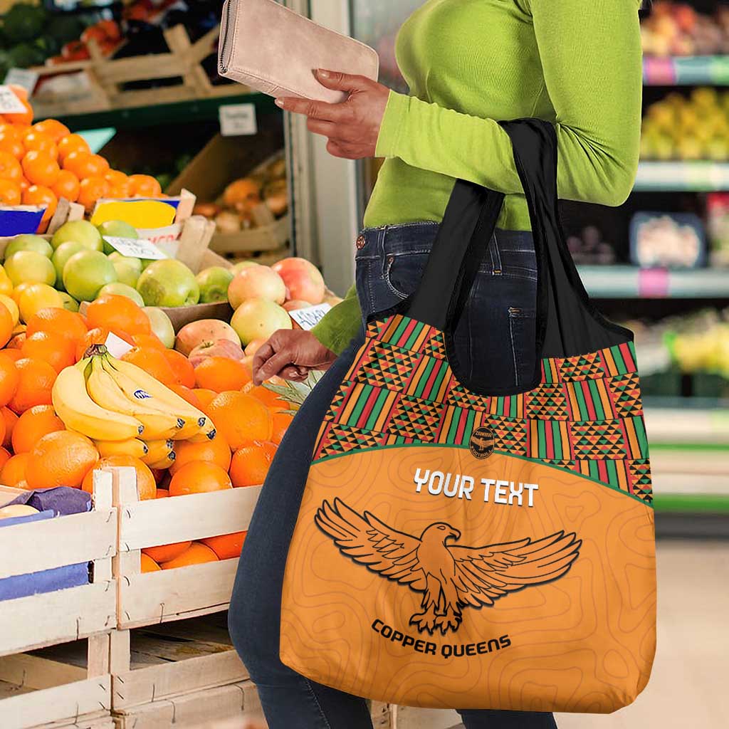 Custom Zambia Football Grocery Bag Copper Queens Kente Pattern