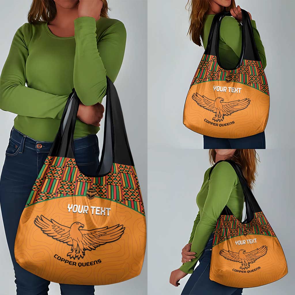 Custom Zambia Football Grocery Bag Copper Queens Kente Pattern