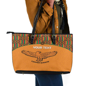 Custom Zambia Football Leather Tote Bag Copper Queens Kente Pattern