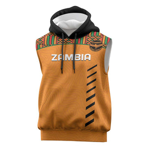 Custom Zambia Football Sleeveless Hoodie Copper Queens Kente Pattern - African Pride