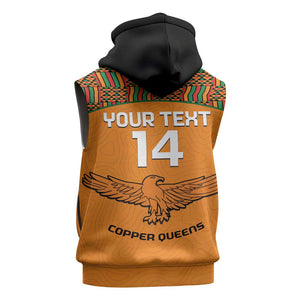 Custom Zambia Football Sleeveless Hoodie Copper Queens Kente Pattern - African Pride