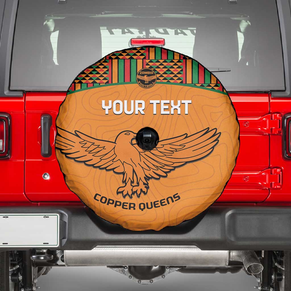 Custom Zambia Football Spare Tire Cover Copper Queens Kente Pattern