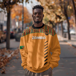 Custom Zambia Football Sweatshirt Copper Queens Kente Pattern