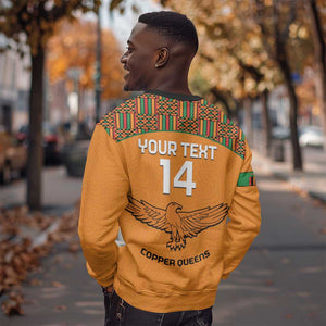 Custom Zambia Football Sweatshirt Copper Queens Kente Pattern