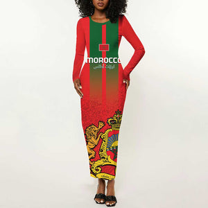 Custom Morocco Football Long Sleeve Bodycon Dress Go Lionesses of Atlas LT14