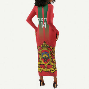 Custom Morocco Football Long Sleeve Bodycon Dress Go Lionesses of Atlas LT14