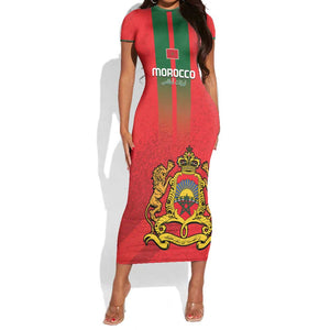 Custom Morocco Football Short Sleeve Bodycon Dress Go Lionesses of Atlas LT14