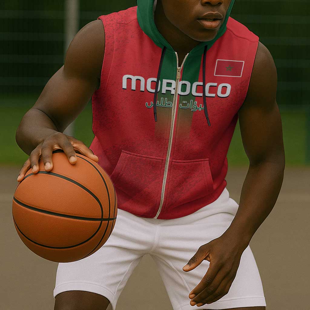 Custom Morocco Football Sleeveless Zip Hoodie Go Lionesses of Atlas - African Pride
