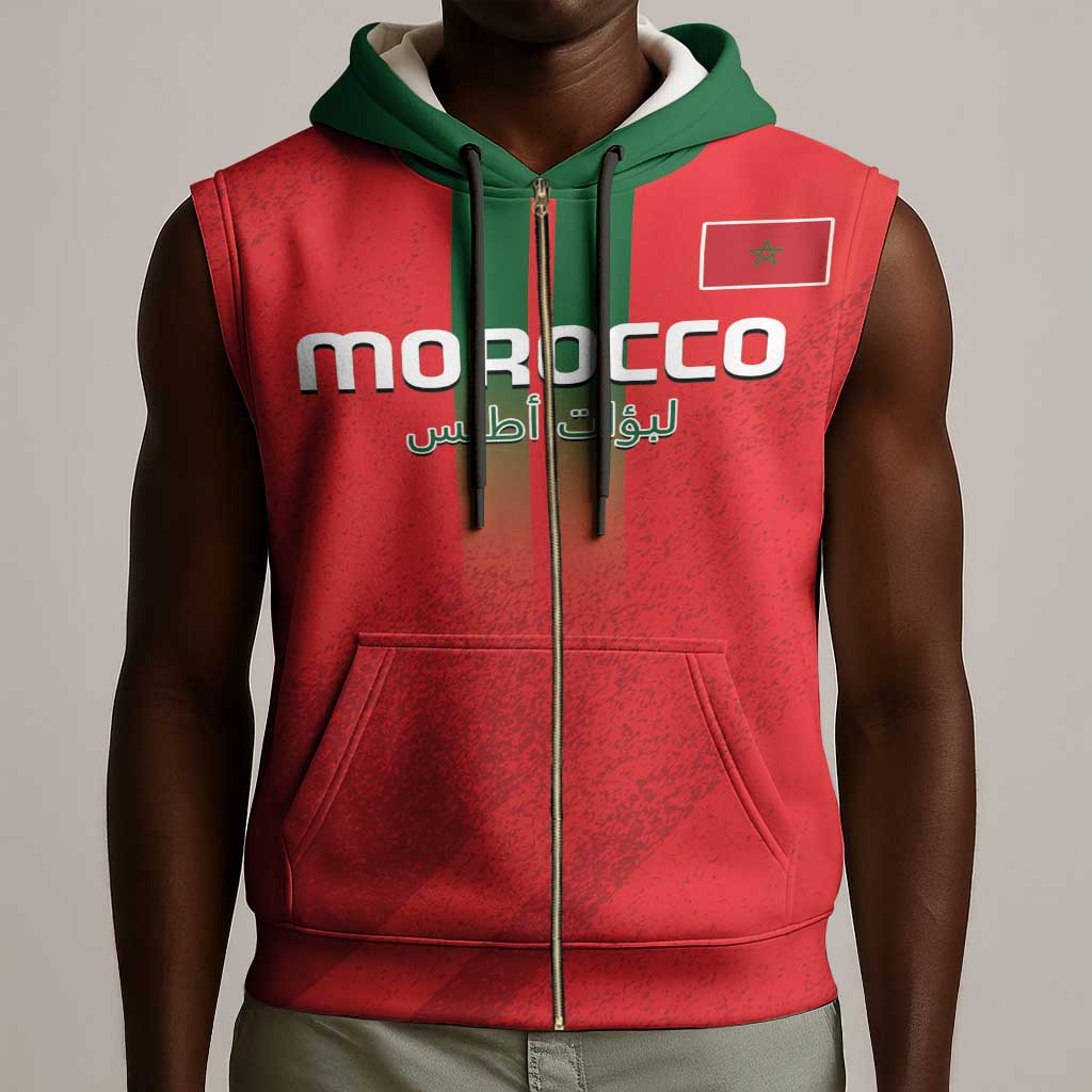 Custom Morocco Football Sleeveless Zip Hoodie Go Lionesses of Atlas - African Pride
