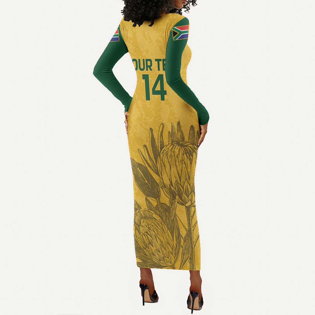 Custom South Africa Soccer Long Sleeve Bodycon Dress Go Banyana Banyana Proteas LT14