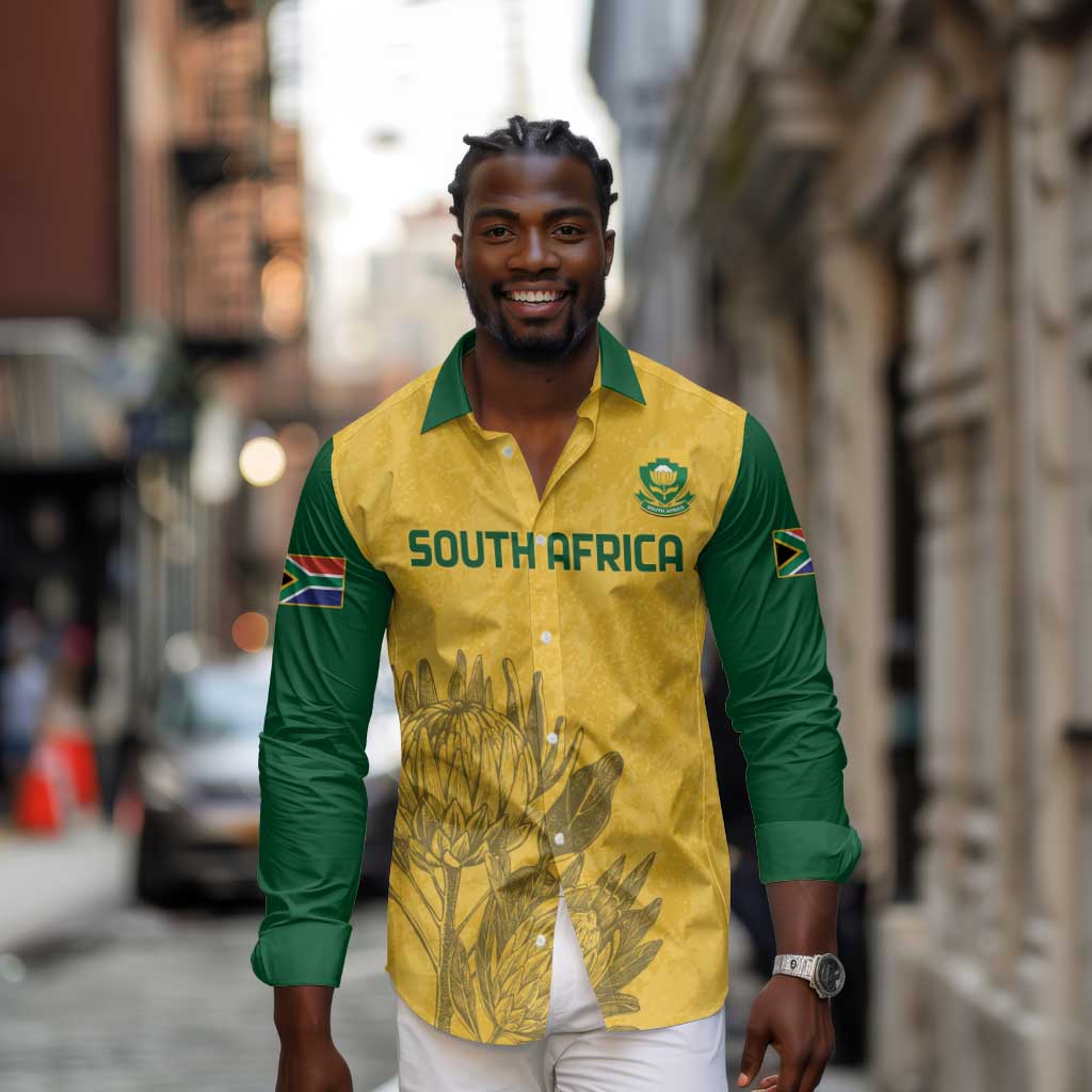 Custom South Africa Soccer Long Sleeve Button Shirt Go Banyana Banyana Proteas