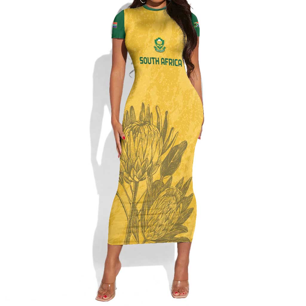 Custom South Africa Soccer Short Sleeve Bodycon Dress Go Banyana Banyana Proteas LT14