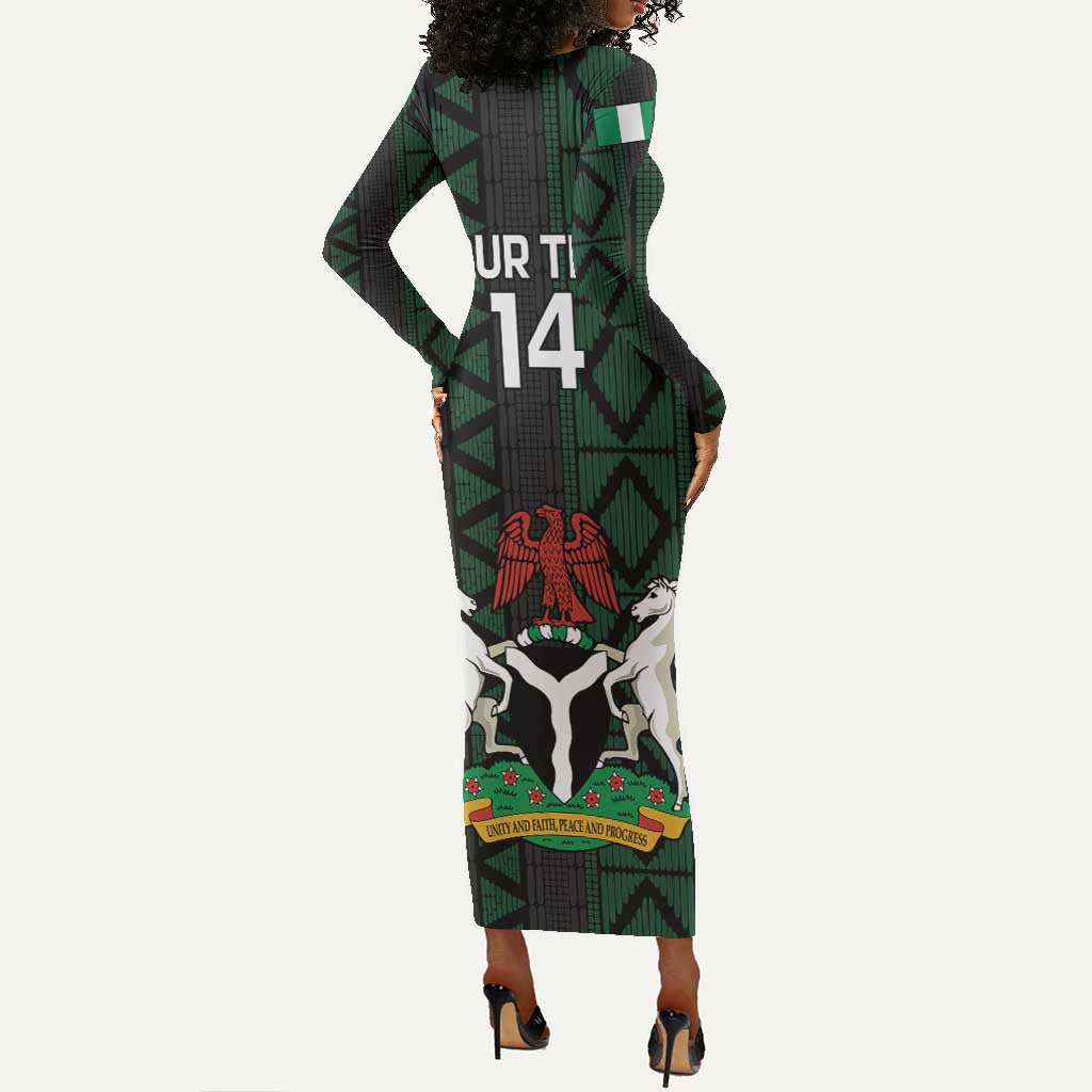 Custom Nigeria Football Long Sleeve Bodycon Dress Go Super Falcons African Pattern LT14