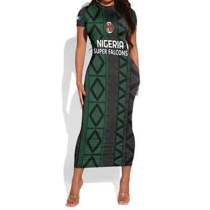 Custom Nigeria Football Short Sleeve Bodycon Dress Go Super Falcons African Pattern LT14