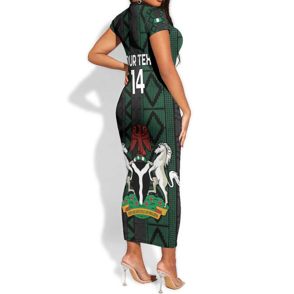 Custom Nigeria Football Short Sleeve Bodycon Dress Go Super Falcons African Pattern LT14