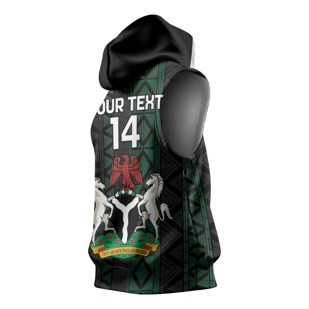 Custom Nigeria Football Sleeveless Hoodie Go Super Falcons African Pattern - African Pride