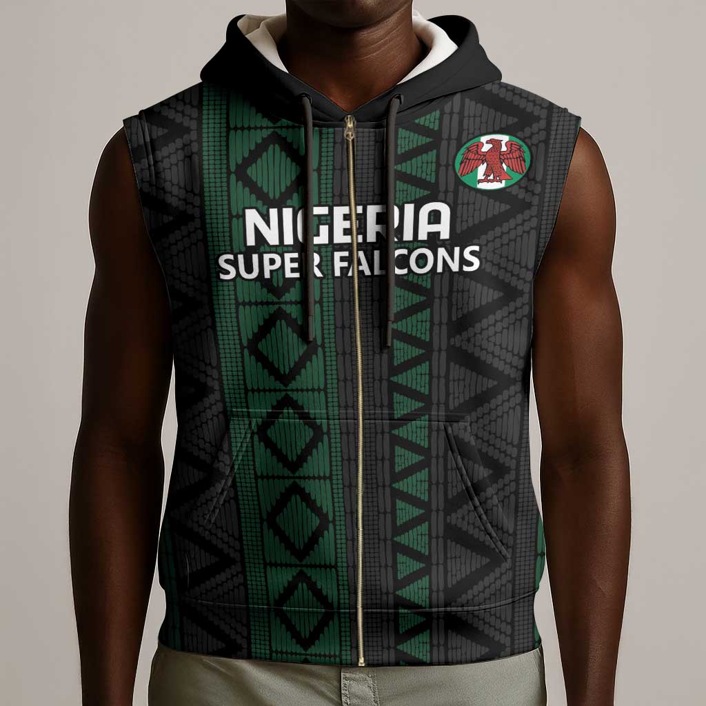 Custom Nigeria Football Sleeveless Zip Hoodie Go Super Falcons African Pattern - African Pride