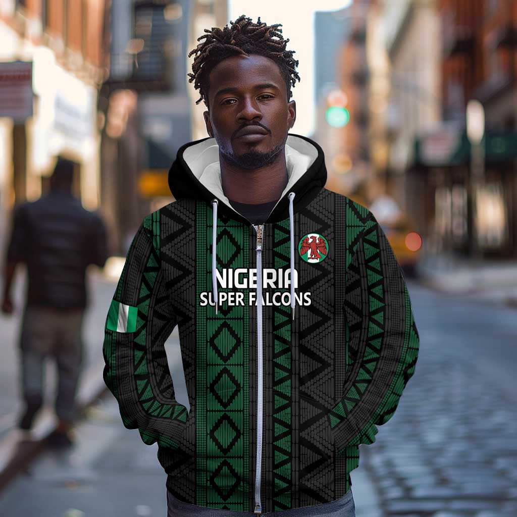 Custom Nigeria Football Zip Hoodie Go Super Falcons African Pattern