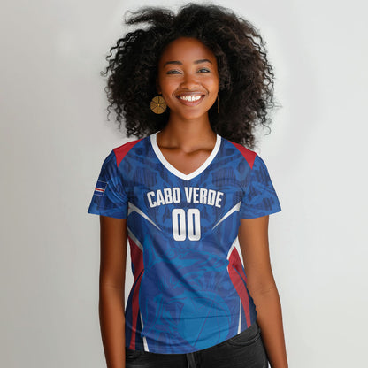 Cape Verde Basketball 2026 Custom Women V-Neck T-Shirt Come On Hammer Sharks