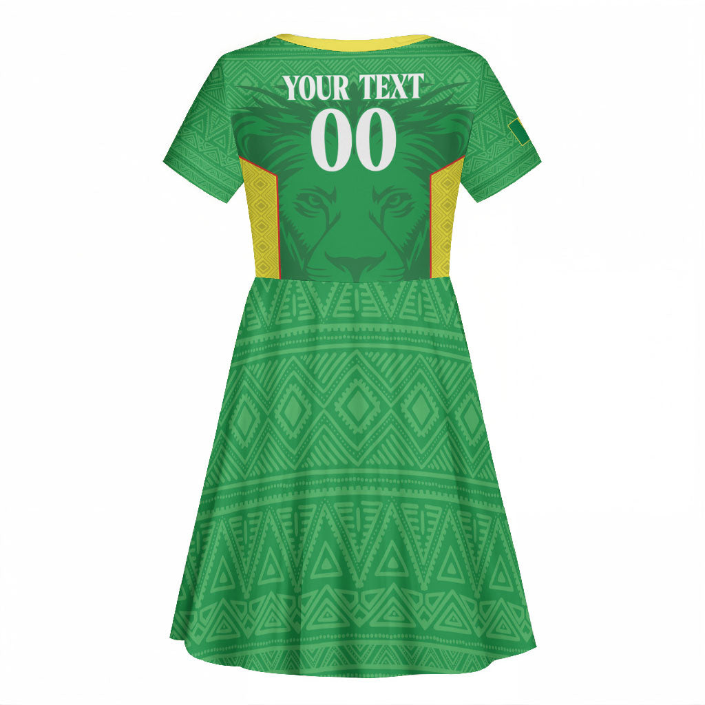 Senegal Basketball 2026 Custom Kid Short Sleeve Dress Come On Lions African Pattern
