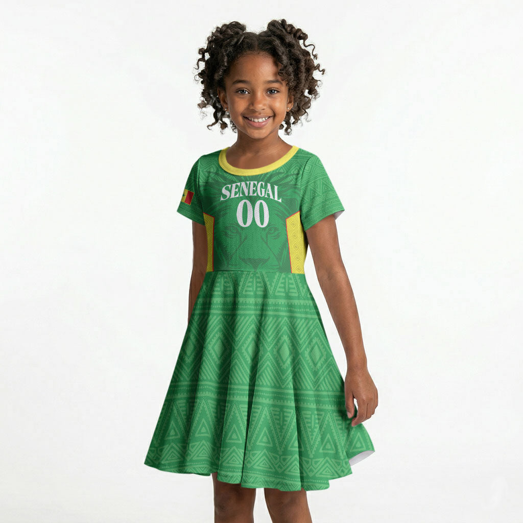 Senegal Basketball 2026 Custom Kid Short Sleeve Dress Come On Lions African Pattern