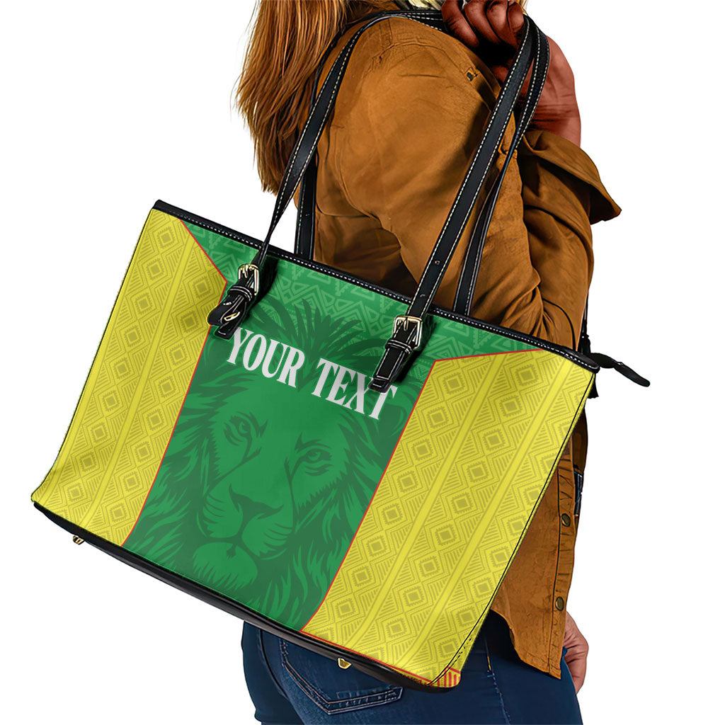Senegal Basketball 2026 Custom Leather Tote Bag Come On Lions African Pattern