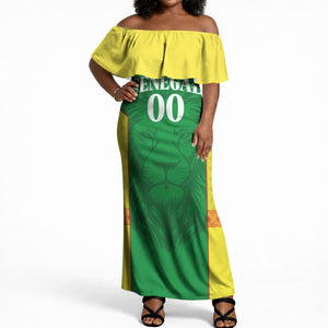 Senegal Basketball 2026 Custom Off Shoulder Maxi Dress Come On Lions African Pattern