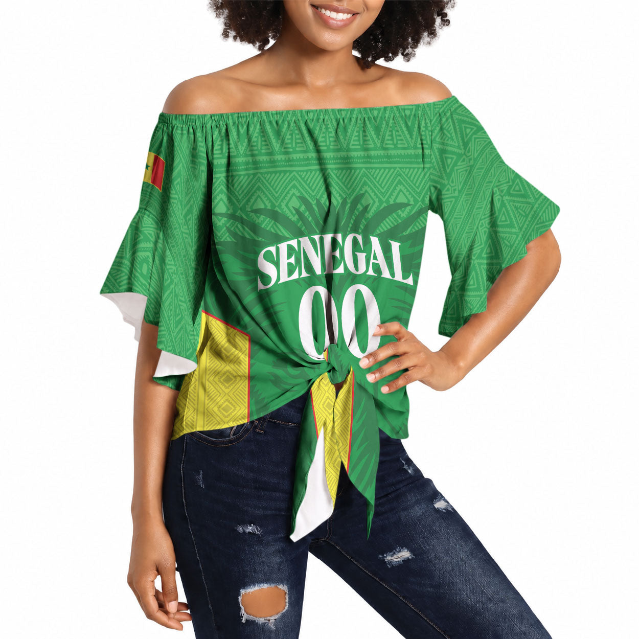 Senegal Basketball 2026 Custom Off Shoulder Wrap Waist Top Come On Lions African Pattern