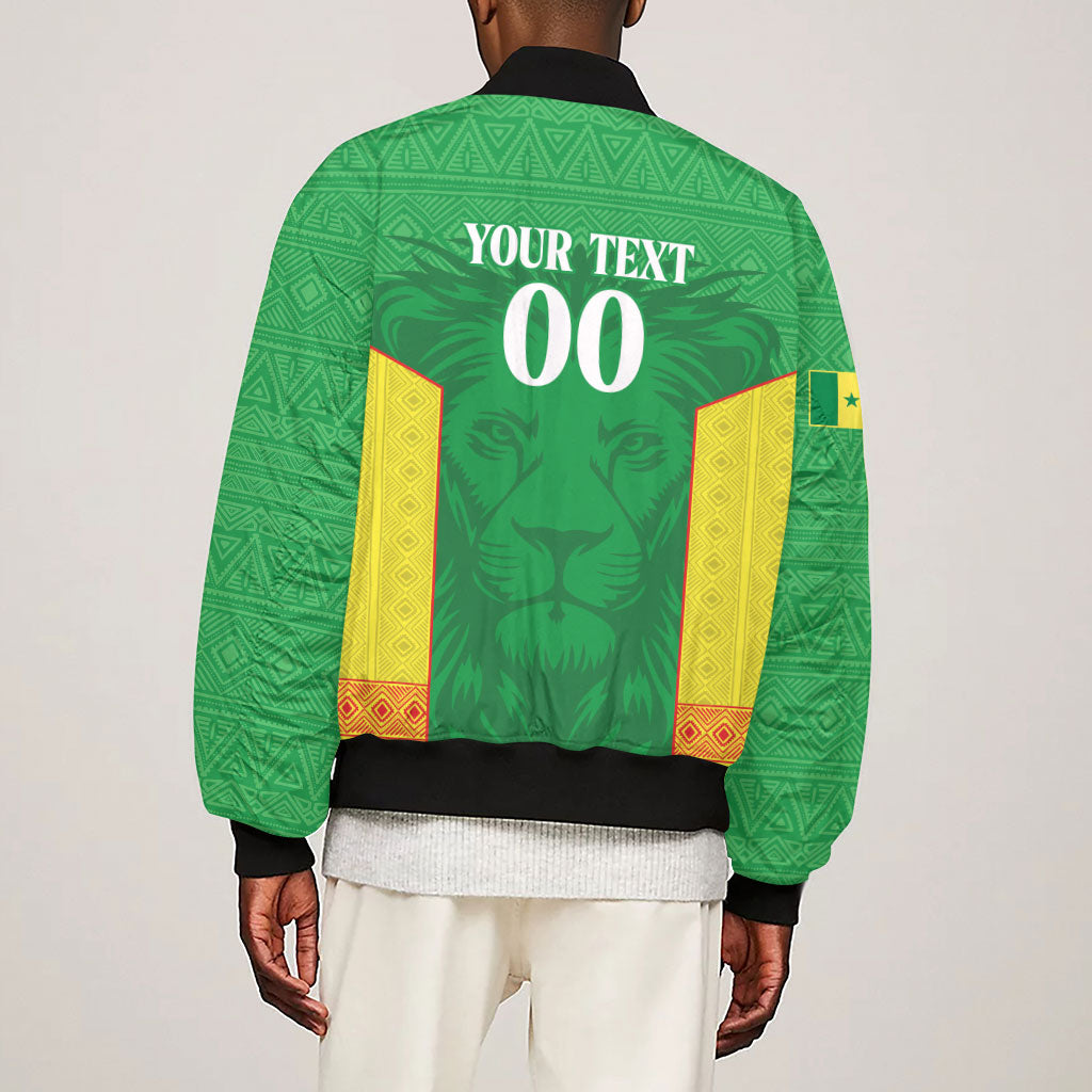 Senegal Basketball 2026 Custom Sleeve Zip Bomber Jacket Come On Lions African Pattern