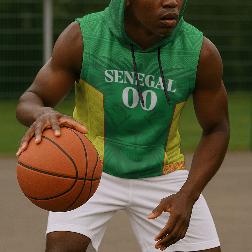 Senegal Basketball 2026 Custom Sleeveless Hoodie Come On Lions African Pattern
