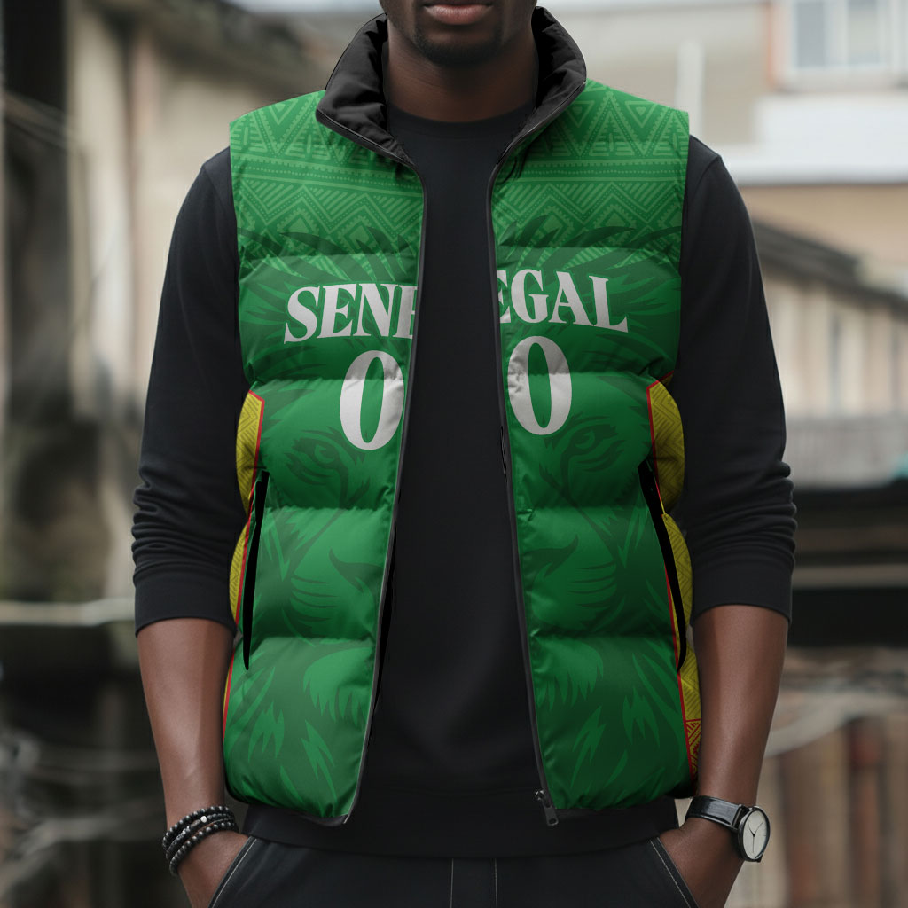 Senegal Basketball 2026 Custom Sleeveless Puffer Jacket Come On Lions African Pattern