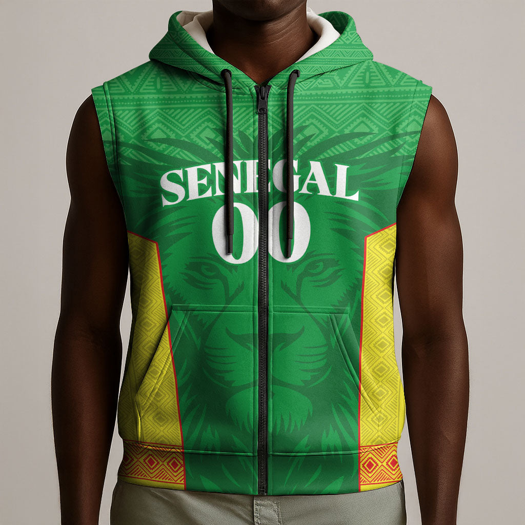 Senegal Basketball 2026 Custom Sleeveless Zip Hoodie Come On Lions African Pattern